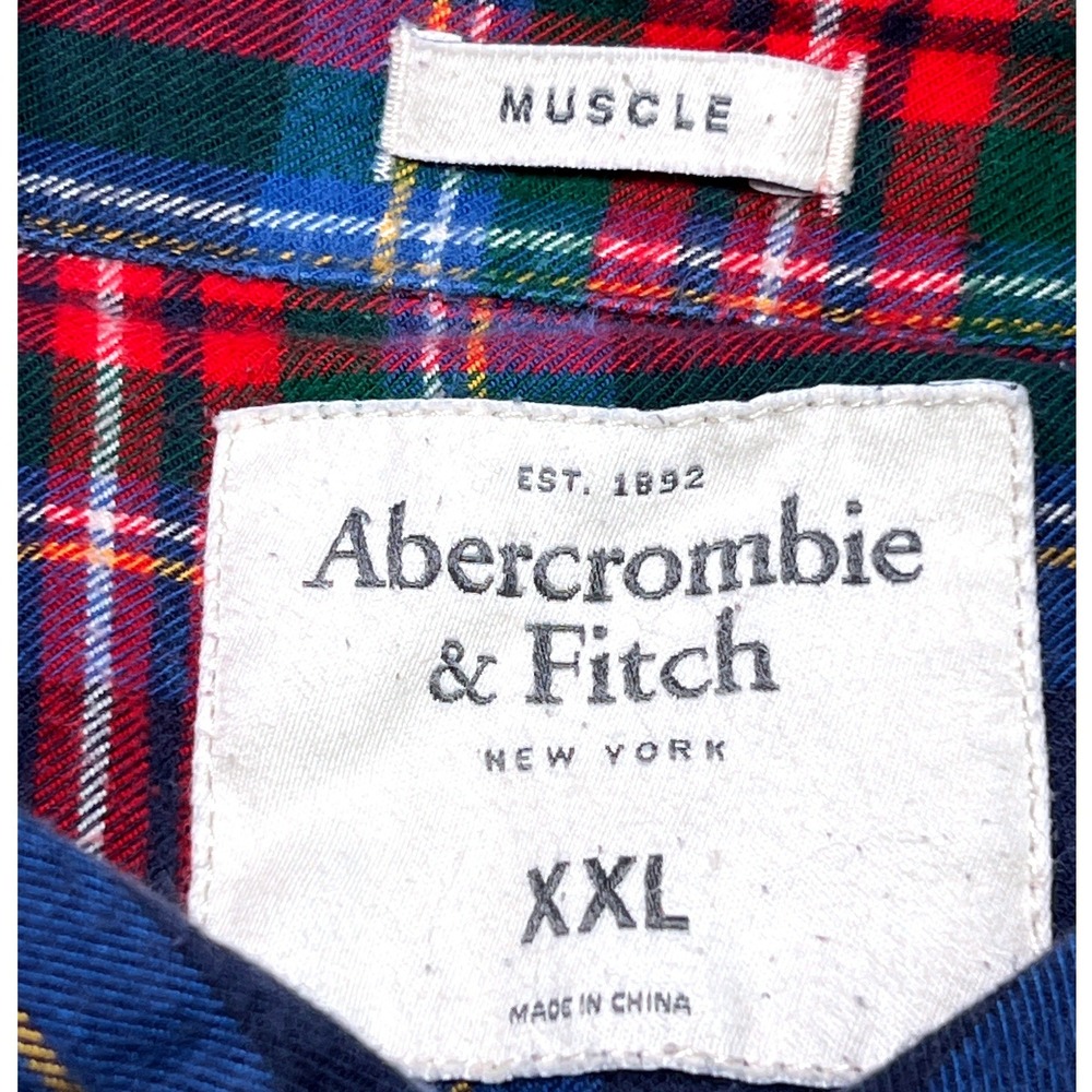 Abercrombie & Fitch Mens XXL Muscle Fit Flannel Shirt Plaid Blue Red 125266110